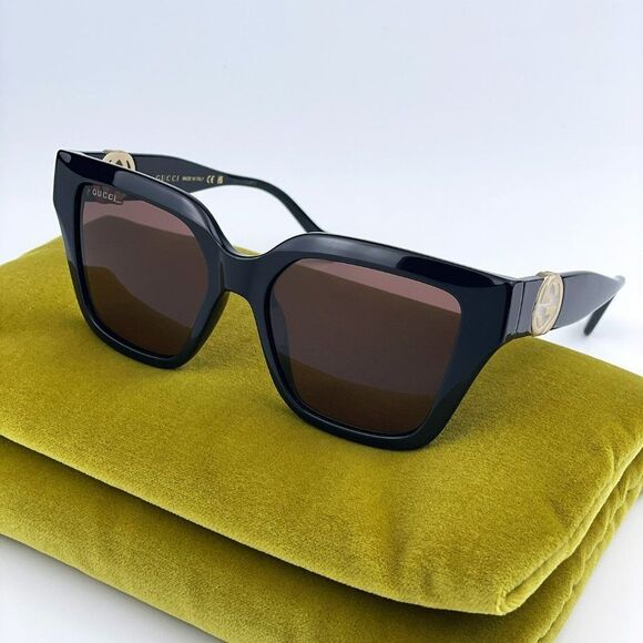 NEW Gucci GG1023S 005 Black Brown Square Chain Women Sunglasses - Picture 1 of 13